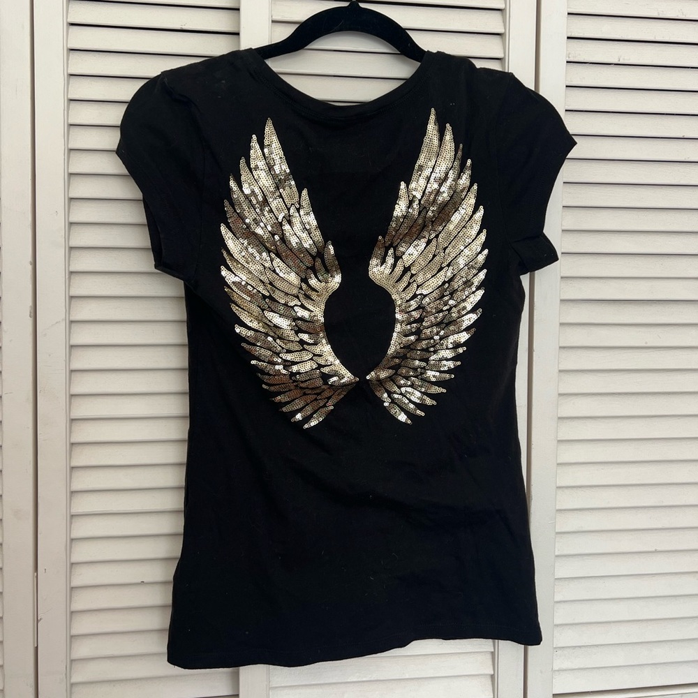 Black G by Guess Top with Angel Wings on Back